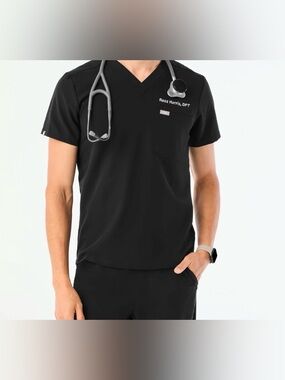 Figs Men's Black V-Neck Short Sleeve Scrub Top